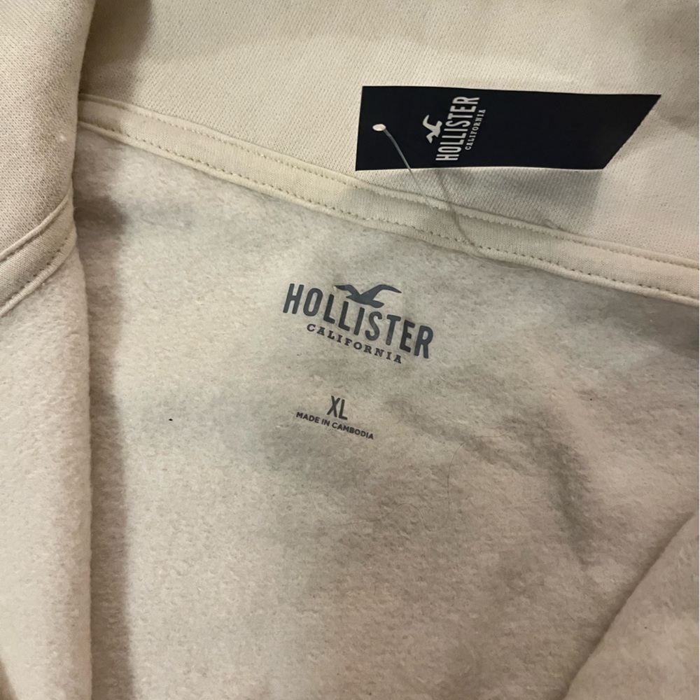 🆕 Brand New Hollister crop sweatshirt quarter zip baggy loose fit size XL cream - Picture 4 of 9